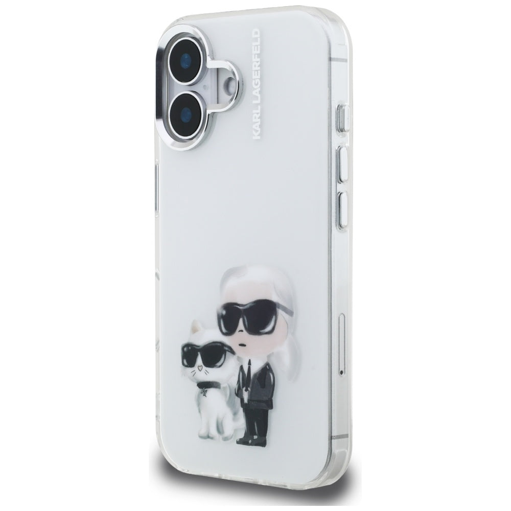 Karl Lagerfeld IML Aquarelle Karl & Choupette & Logo iPhone 16 Case - Hvid
