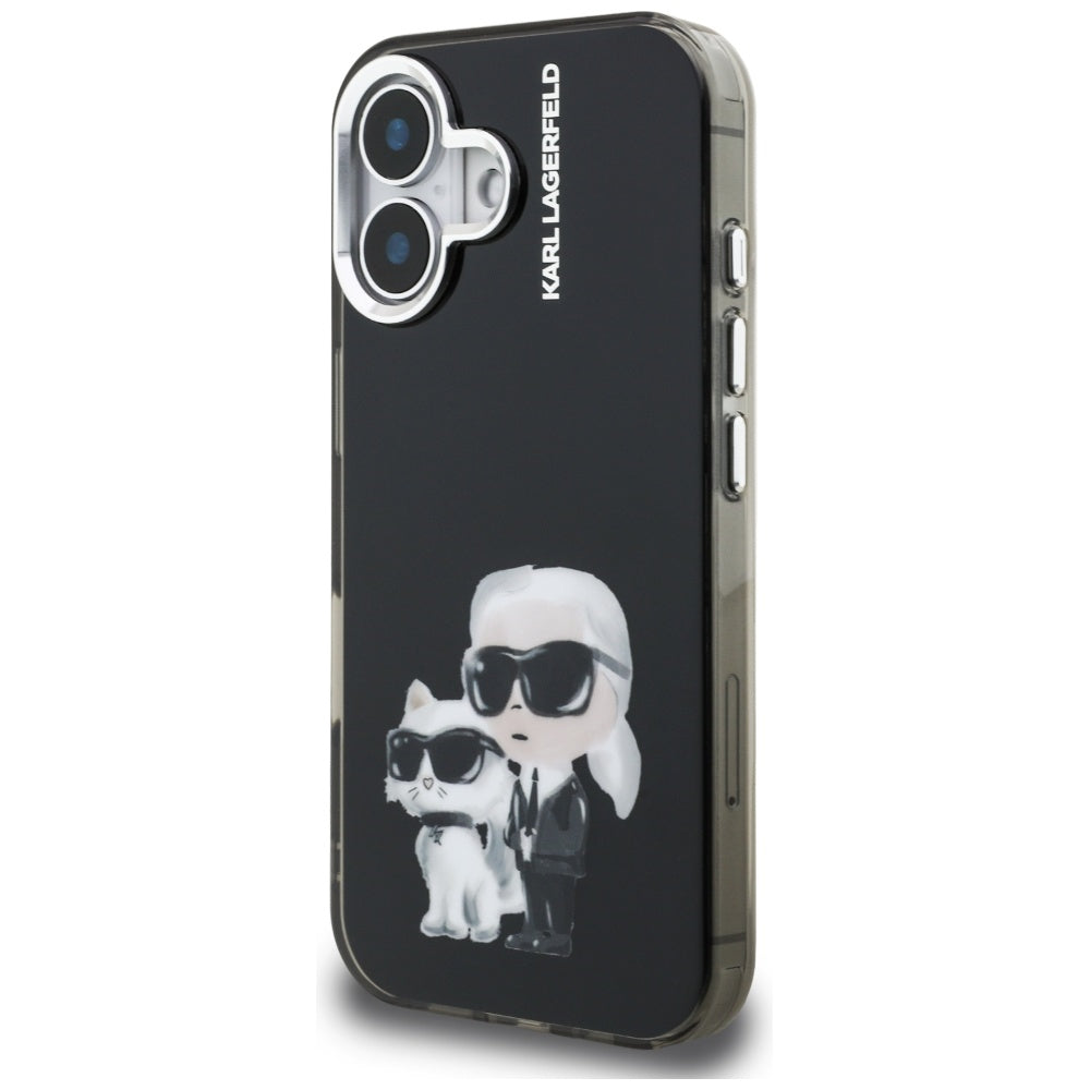 Karl Lagerfeld IML Aquarelle Karl & Choupette & Logo iPhone 16 Case - sort