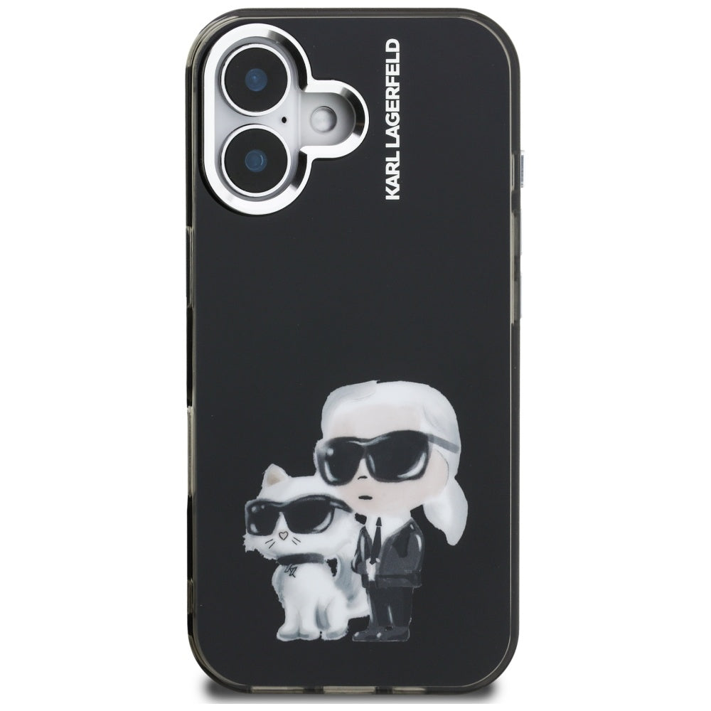 Karl Lagerfeld IML Aquarelle Karl & Choupette & Logo iPhone 16 Case - sort