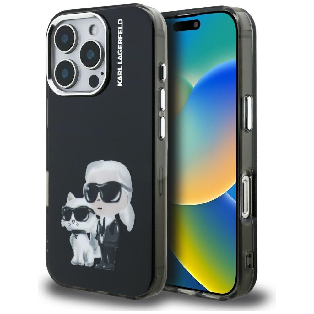 Karl Lagerfeld IML Aquarelle Karl & Choupette & Logo iPhone 16 Pro Case sort