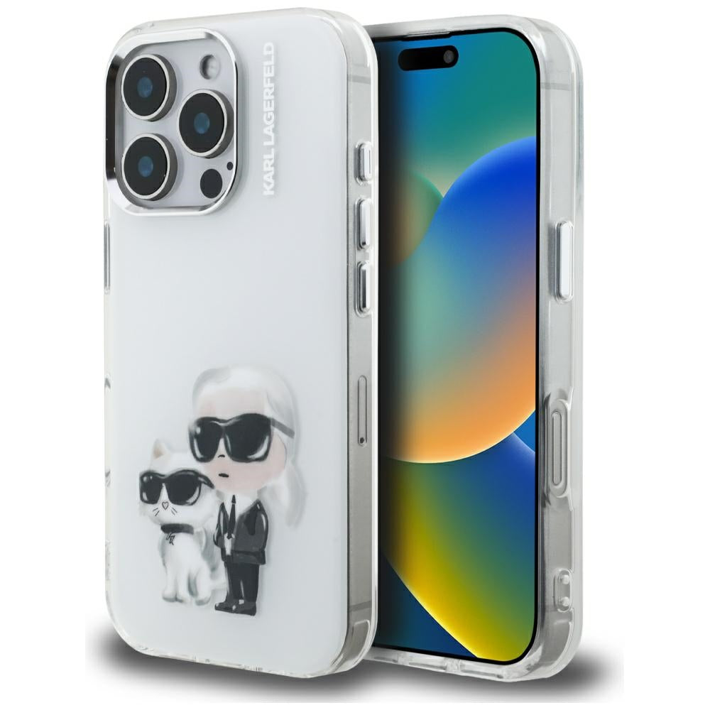 Karl Lagerfeld IML Aquarelle Karl & Choupette & Logo Case til iPhone 16 Pro Max - Hvid