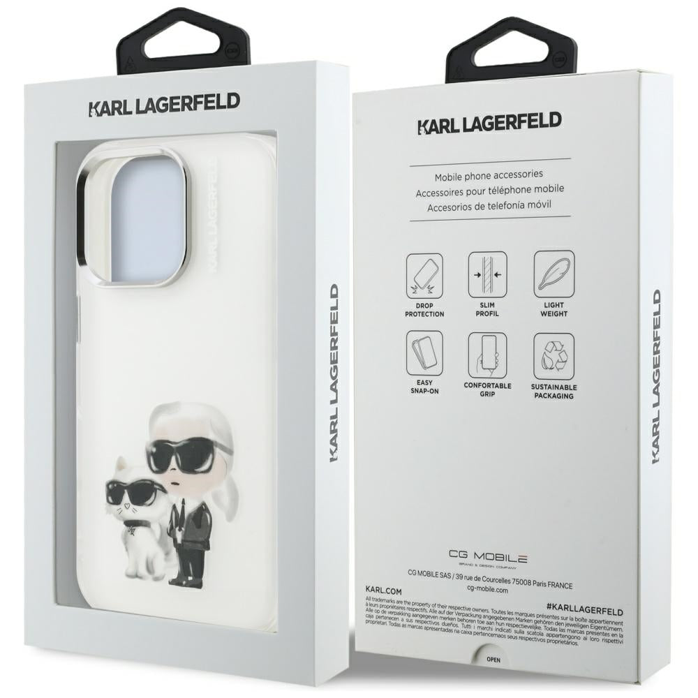 Karl Lagerfeld IML Aquarelle Karl & Choupette & Logo Case til iPhone 16 Pro Max - Hvid