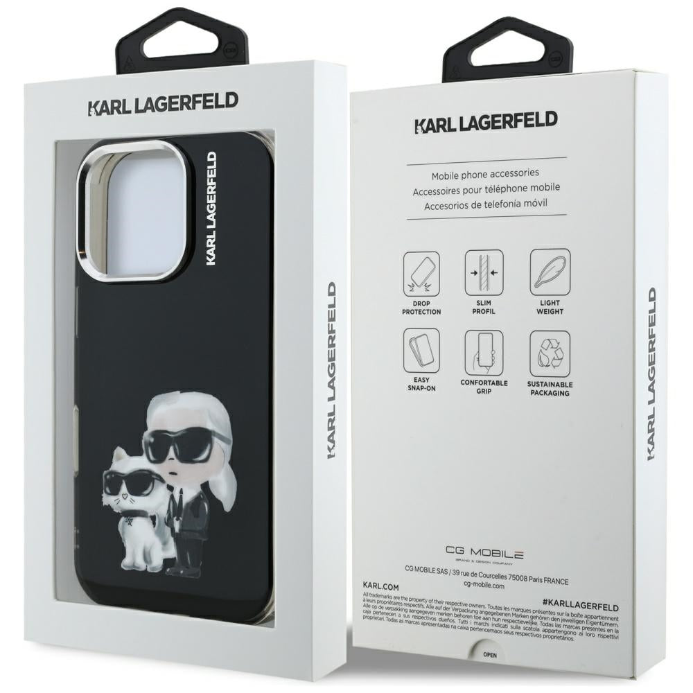 Karl Lagerfeld IML Aquarelle Karl & Choupette & Logo Case til iPhone 16 Pro Max - sort