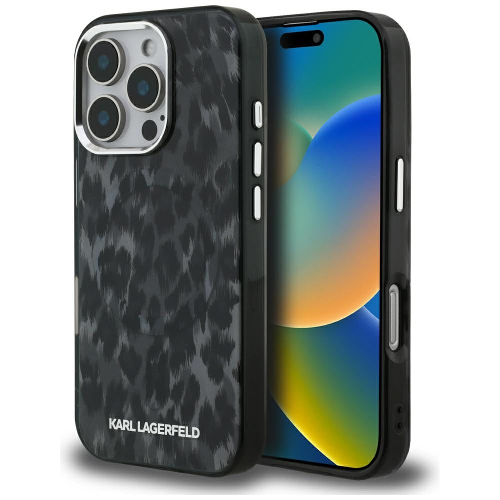 Karl Lagerfeld IML Leopard Pattern MagSafe Case til iPhone 16 Pro Max - sort