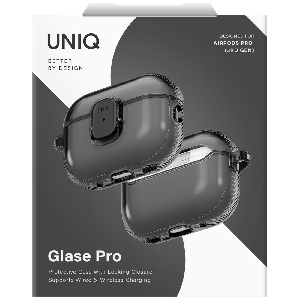 Uniq Glase Pro Case til AirPods Pro 3 Lock Case - gennemsigtig sort