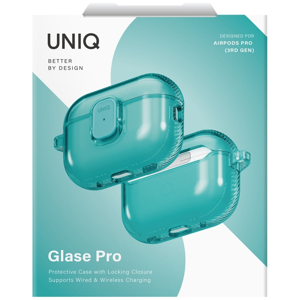 Uniq Glase Pro Case til AirPods Pro 3 Lock Case - gennemsigtig blå
