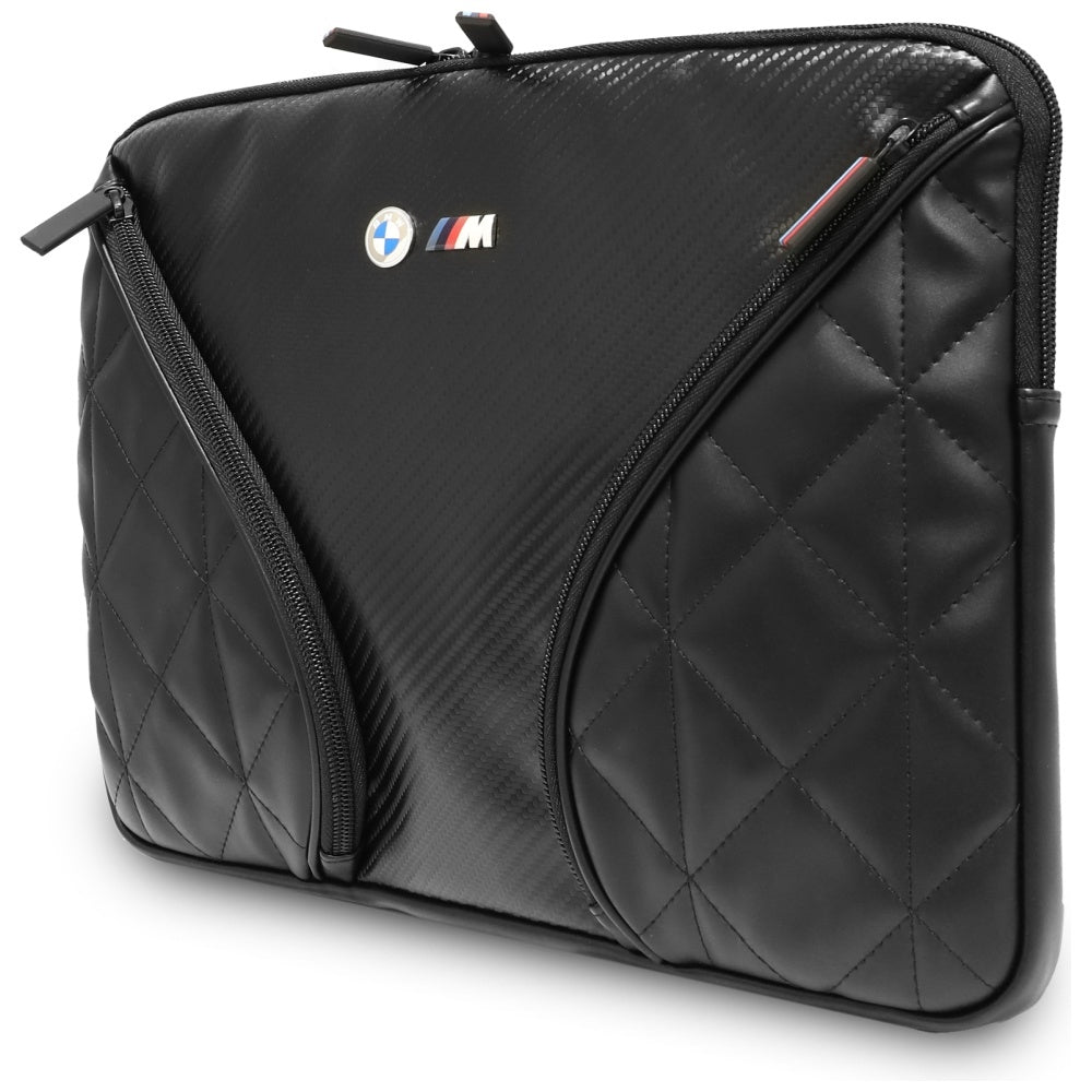 BMW Carbon Pockets & Metal Logo Sleeve 14" Laptop Bag - sort