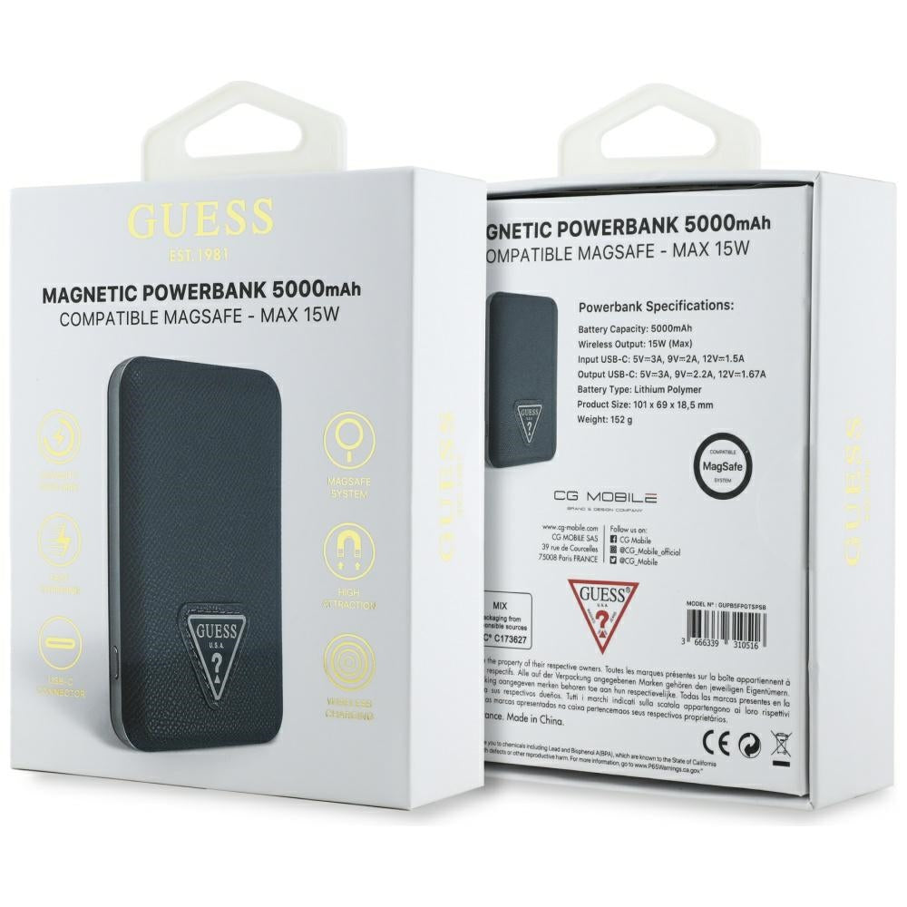 Guess Grained Triangle Powerbank med MagSafe 5000mAh 15W USB-C - blå