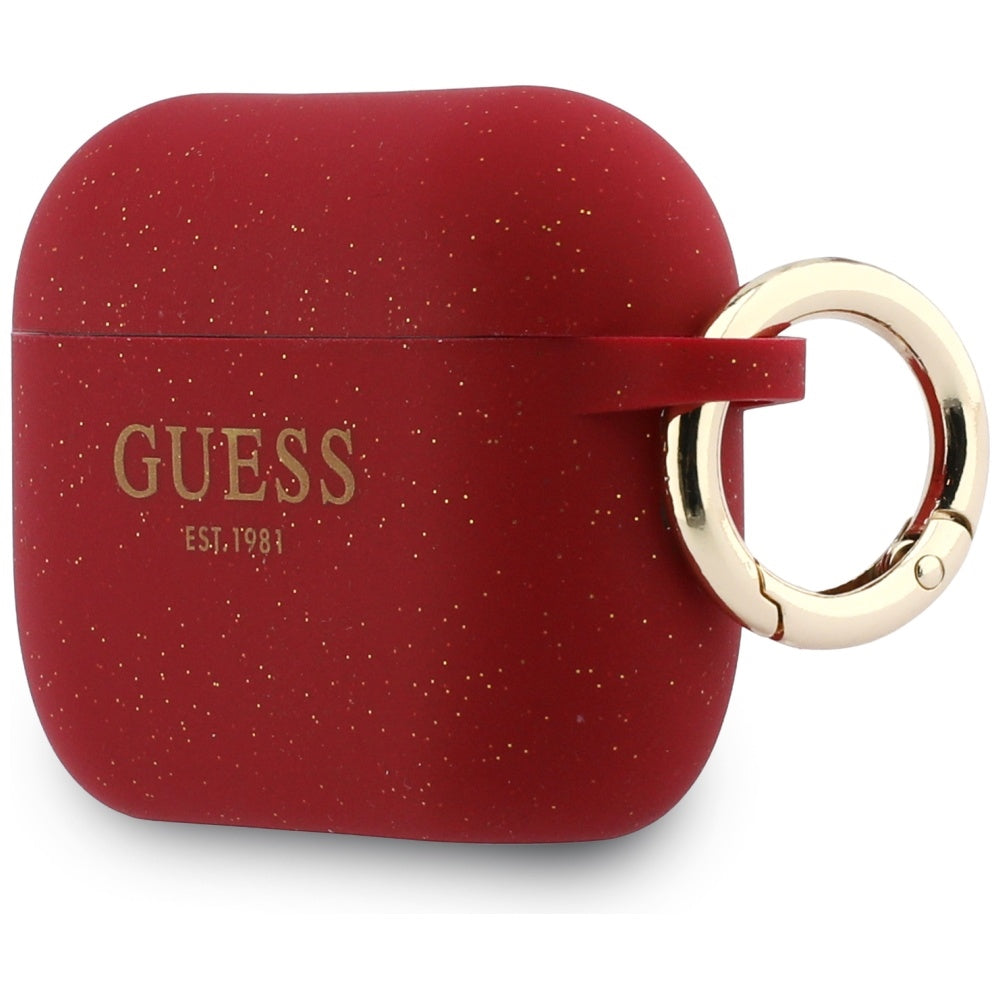 Guess Silicone Glitter Ring Case til AirPods Pro 3 - Rød og Glitter