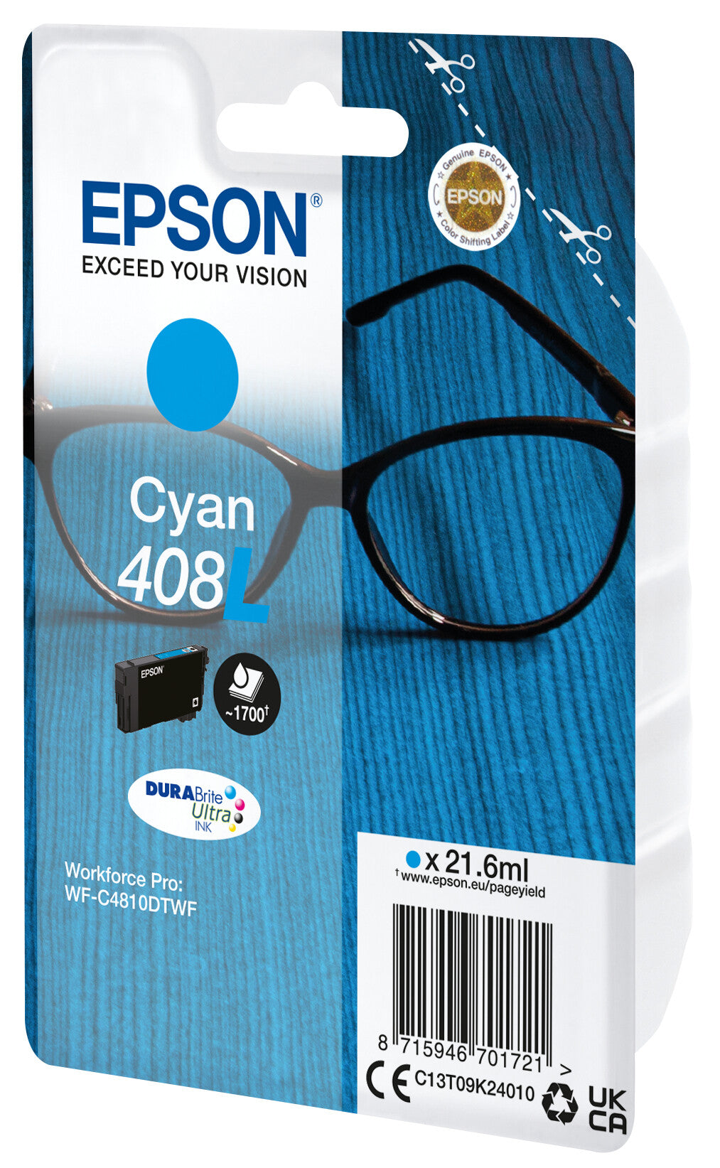 Epson 408L briller DURABrite Ultra enkeltpakke cyan blæk