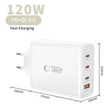 Tech-Protect NC120W-GAN 4-port 120W vægoplader - hvid
