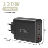 Tech-Protect NC120W-GAN 4-port 120W vægoplader - sort