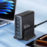 Tech-Protect DC160W-GAN 6-port 160W vægoplader - sort