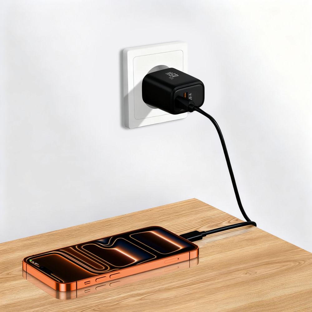 Tech-Protect NCA45W-GAN 2-Port 45W Wall Charger med USB-C-kabel - sort