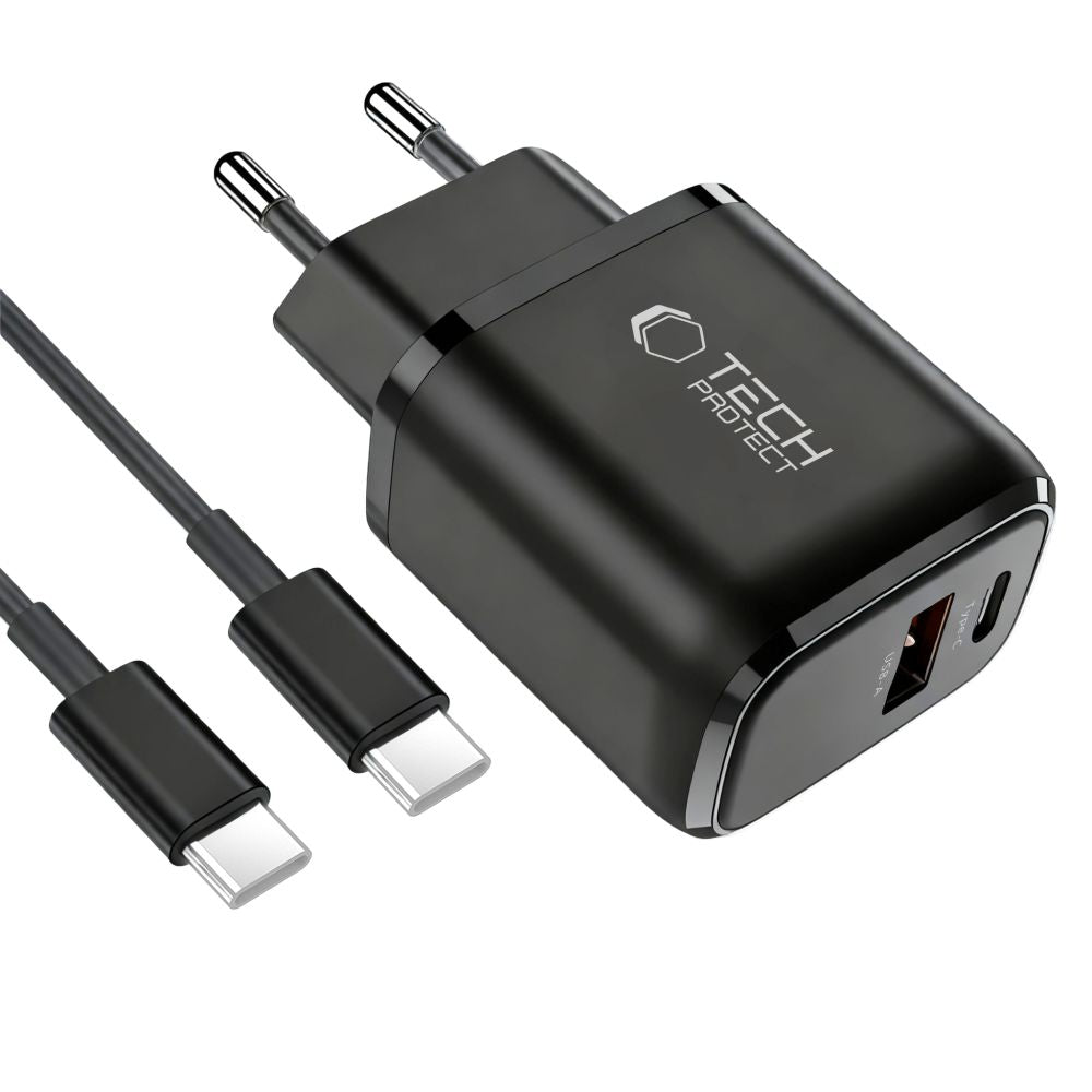 Tech-Protect NCA45W-GAN 2-Port 45W Wall Charger med USB-C-kabel - sort