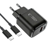 Tech-Protect NCA45W-GAN 2-Port 45W Wall Charger med USB-C-kabel - sort