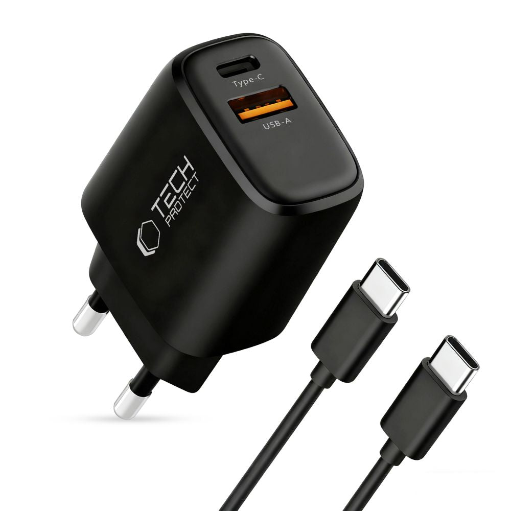 Tech-Protect NCA45W-GAN 2-Port 45W Wall Charger med USB-C-kabel - sort