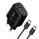 Tech-Protect NCA45W-GAN 2-Port 45W Wall Charger med USB-C-kabel - sort