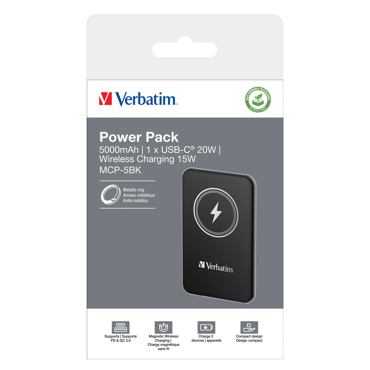 Verbatim Charge 'n' Go Lithium polymer (LiPo) 5000 mAh Trådløs opladning Sort