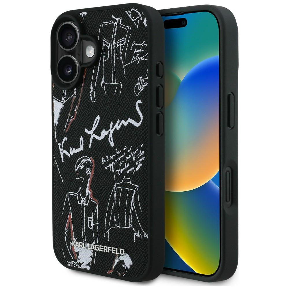 Karl Lagerfeld Grained Pattern & Logo MagSafe Case til iPhone 16 - sort