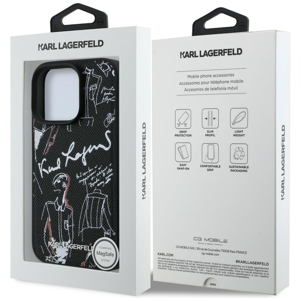Karl Lagerfeld Grained Pattern & Logo MagSafe Case til iPhone 16 Pro - sort