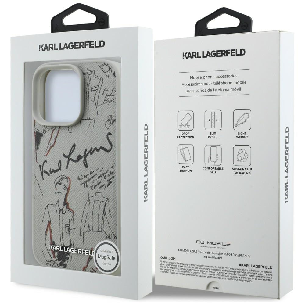 Karl Lagerfeld Grained Pattern & Logo MagSafe Case til iPhone 16 Pro Max - Grå