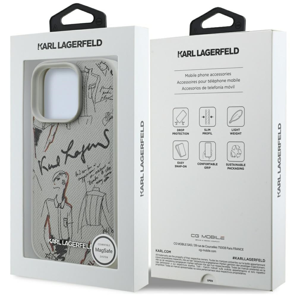 Karl Lagerfeld Grained Pattern & Logo MagSafe Case til iPhone 16 Pro - Grå