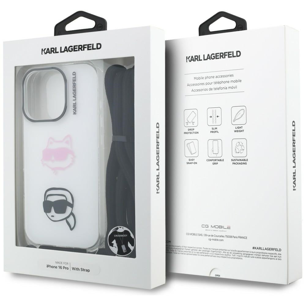 Karl Lagerfeld IML Crossbody Karl&Choupette Head Case til iPhone 16 Pro - Hvid