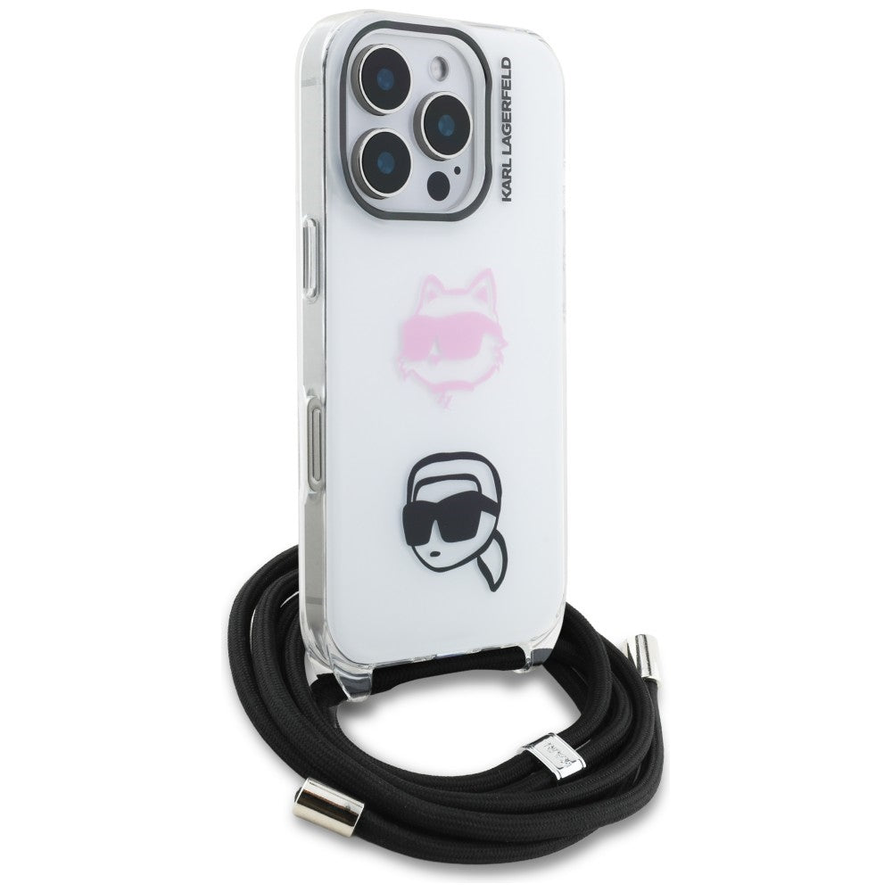 Karl Lagerfeld IML Crossbody Karl&Choupette Head Case til iPhone 16 Pro Max - Hvid