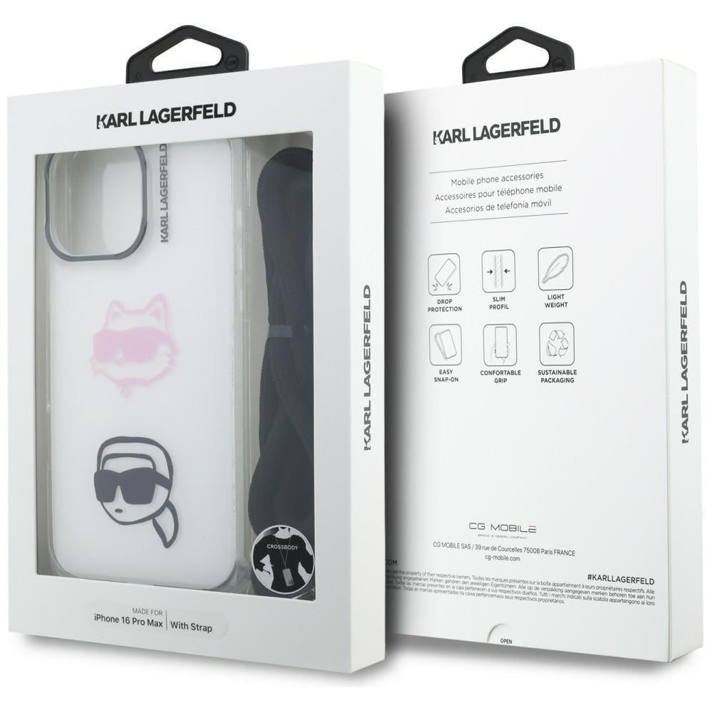 Karl Lagerfeld IML Crossbody Karl&Choupette Head Case til iPhone 16 Pro Max - Hvid
