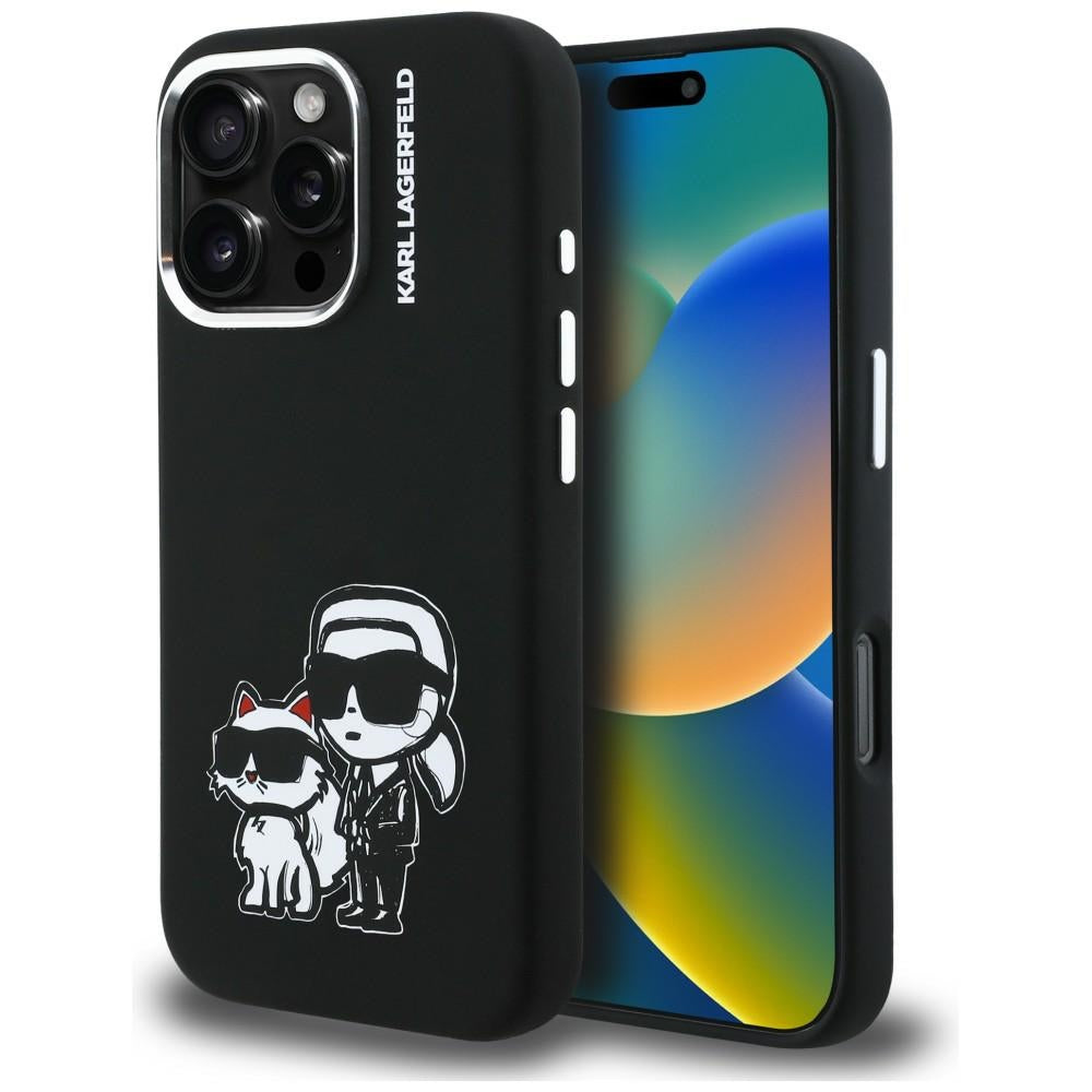Karl Lagerfeld Silicone Karl & Choupette Sketch MagSafe Case til iPhone 16 Pro Max - sort