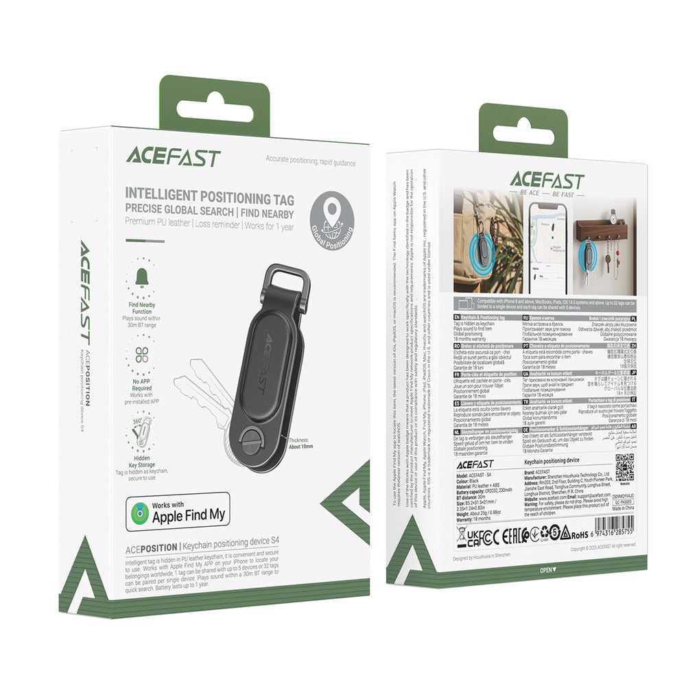 Acefast S4 Bluetooth Keychain Locator Compatible with Apple Find My - Black