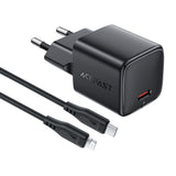 Acefast A118 30W GaN USB-C Wall Charger with 1.2m USB-C to Lightning Cable - Black