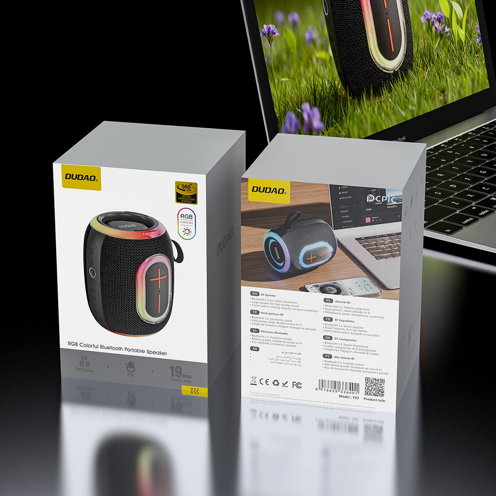 Dudao Y22 trådløs højttaler med RGB baglys Bluetooth 5.3 - sort