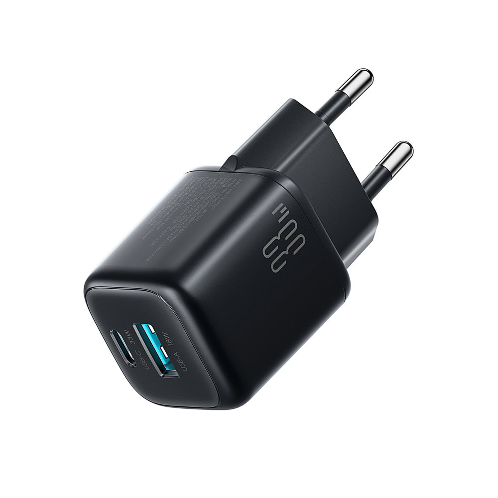 Joyroom JR-TG7 33W USB-A + USB-C Wall Charger med 60W USB-C til USB-C 1m Kabel - sort