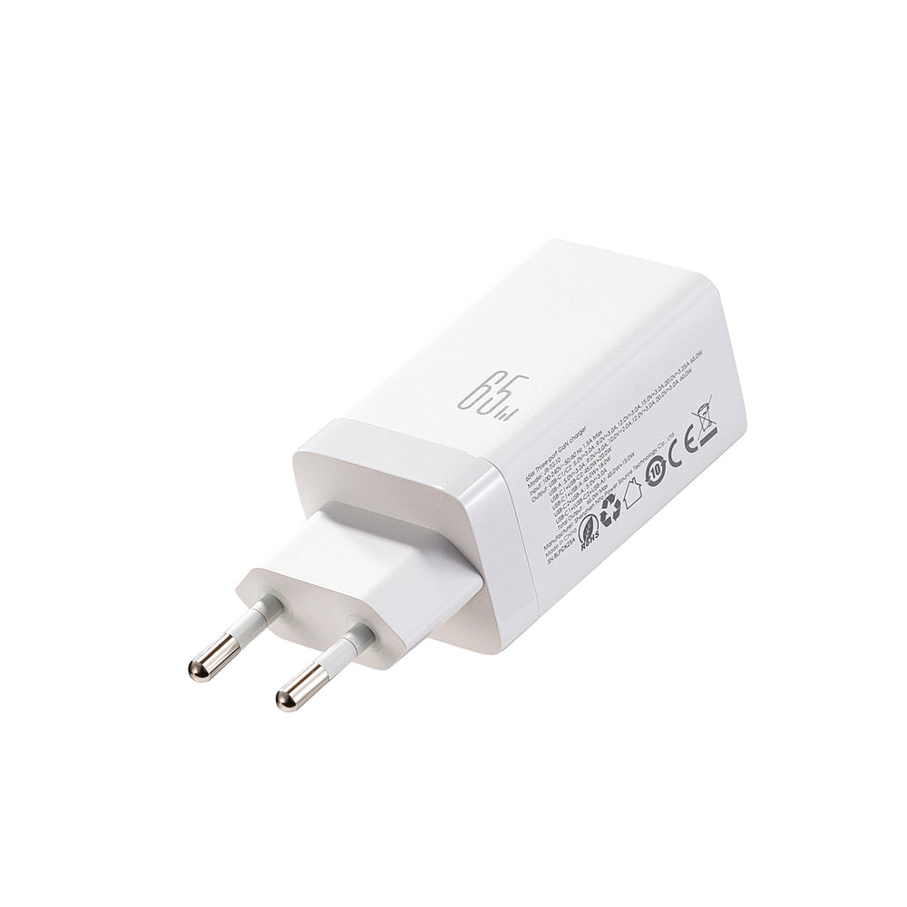Joyroom JR-TG10 65W GaN 2x USB-C + USB-A vægoplader med 100W USB-C - USB-C 1,2m kabel - hvid