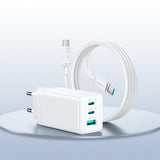 Joyroom JR-TG10 65W GaN 2x USB-C + USB-A vægoplader med 100W USB-C - USB-C 1,2m kabel - hvid