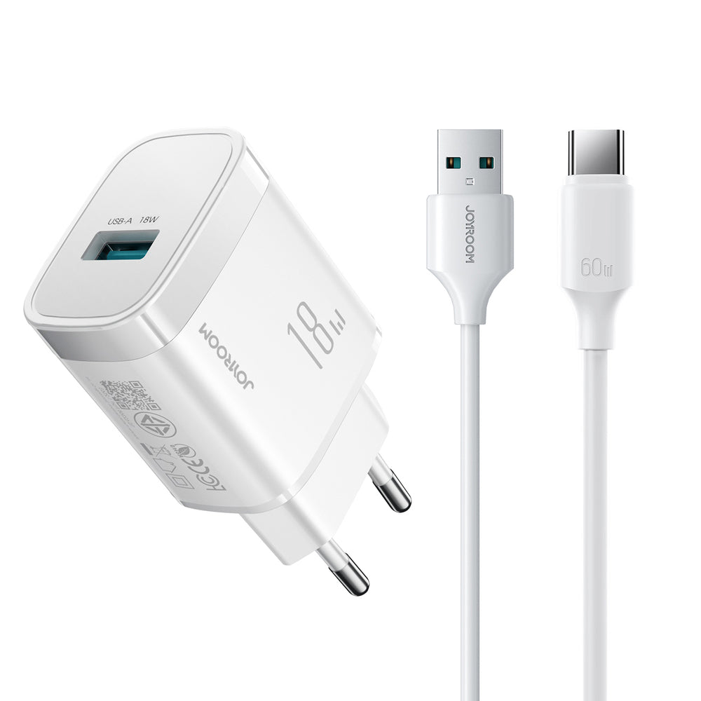 Joyroom JR-TF4 18W vægoplader med 3A USB-A - USB-C 1m kabel - hvid