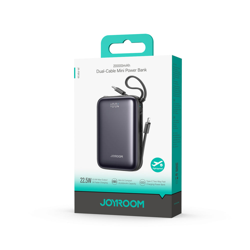 Joyroom JR-PBF29 20000mAh 22.5W Powerbank med dobbelt kabel - sort