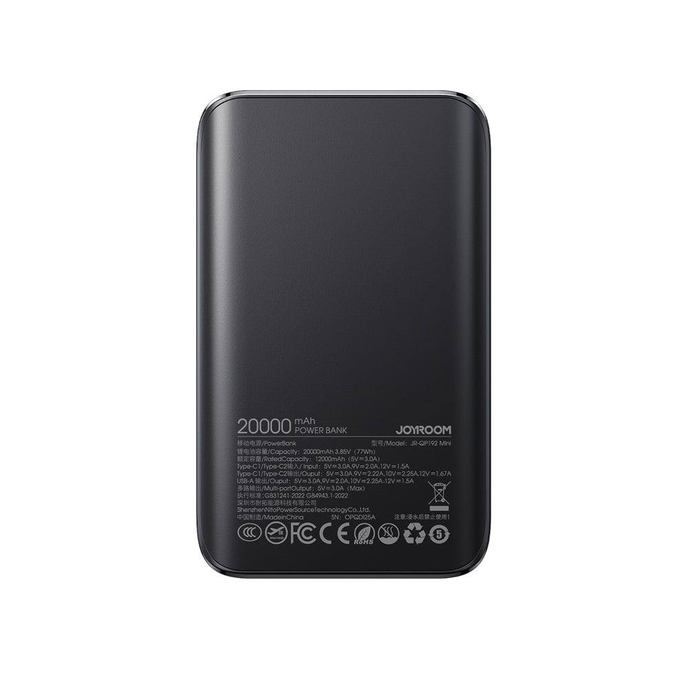 Joyroom JR-QP192 Star Series Mini 20000mAh 22.5W Powerbank med digital skærm - sort