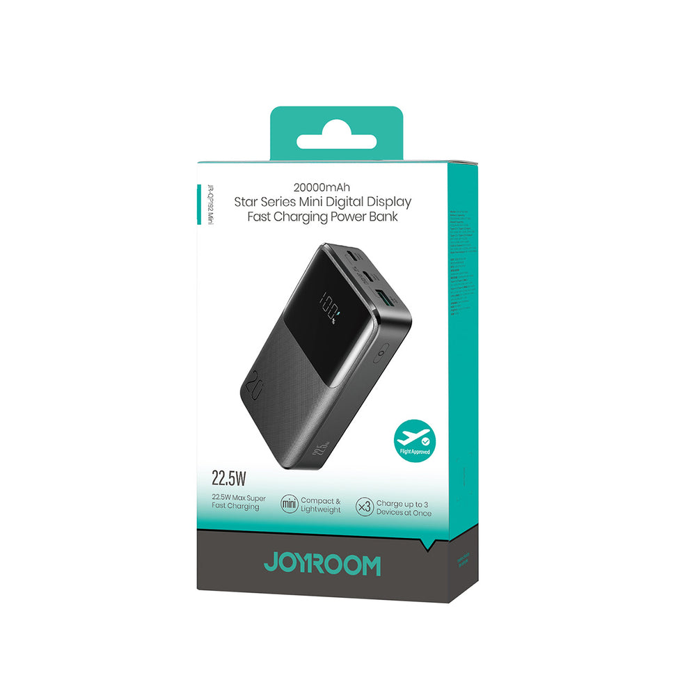 Joyroom JR-QP192 Star Series Mini 20000mAh 22.5W Powerbank med digital skærm - sort
