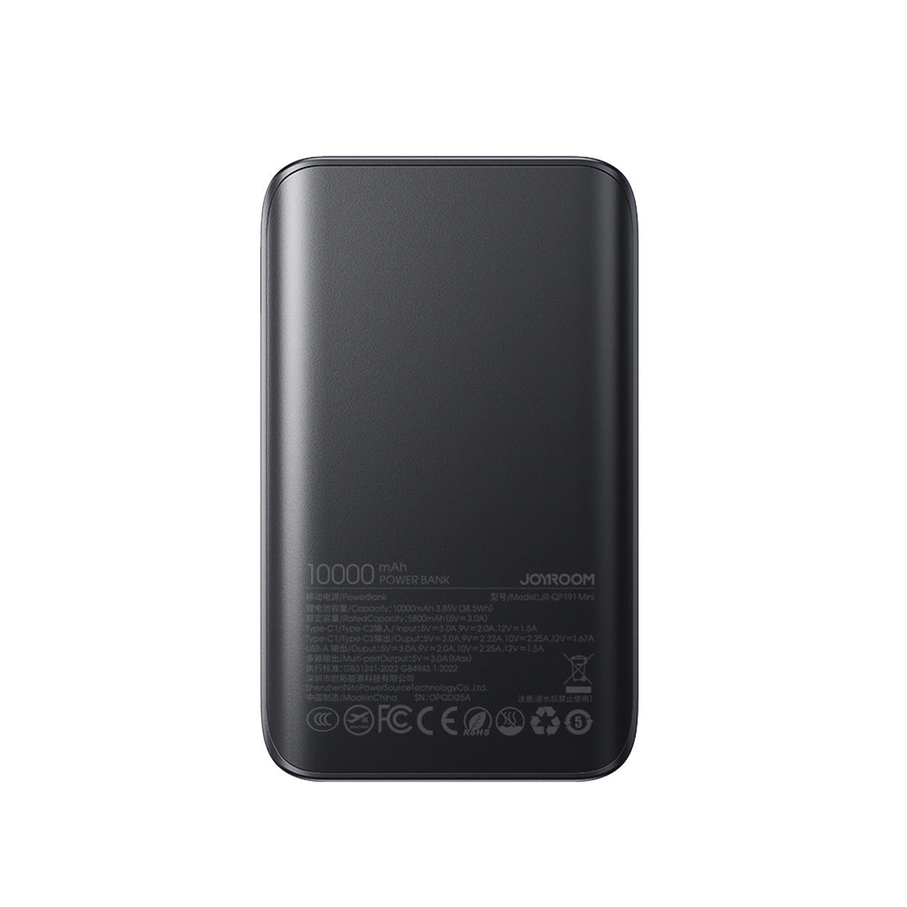 Joyroom JR-QP191 Star Series Mini 10000mAh 22.5W Powerbank med digital skærm - sort