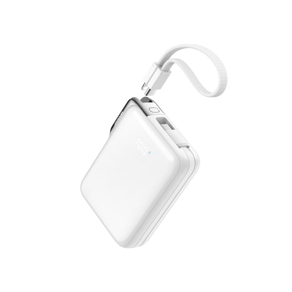 Joyroom JR-PBF27 Pro 10000mAh 30W Power Bank med indbygget USB-C-kabel og ekstra tovejs USB-C til Lightning-kabel - hvid