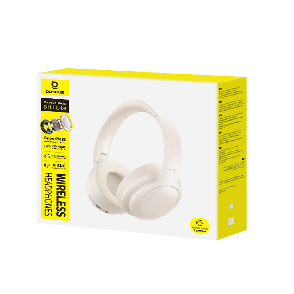 Baseus Bass BH1 Lite Wireless On-Ear Bluetooth 6.0 Headphones - White