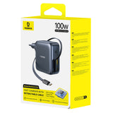 Baseus EnerCore CJ11 100W Wall Charger with USB-A and USB-C Ports and Retractable USB-C Cable - Black