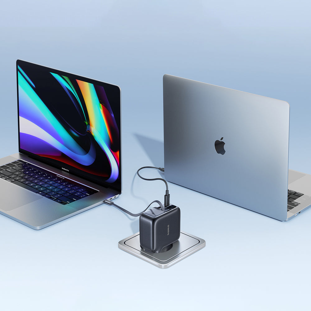 Baseus EnerCore CJ11 100W Wall Charger with USB-A and USB-C Ports and Retractable USB-C Cable - Black