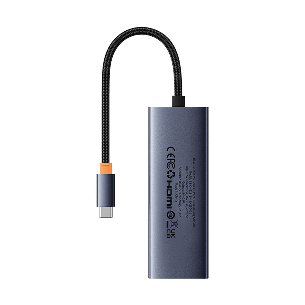 Baseus UltraJoy Series 6 in 1 Hub USB-C to 1 x HDMI4K@60Hz + 4 x USB-A 3.0 + 1 x USB-C PD - gray