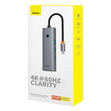 Baseus UltraJoy Series 6 in 1 Hub USB-C to 1 x HDMI4K@60Hz + 4 x USB-A 3.0 + 1 x USB-C PD - gray