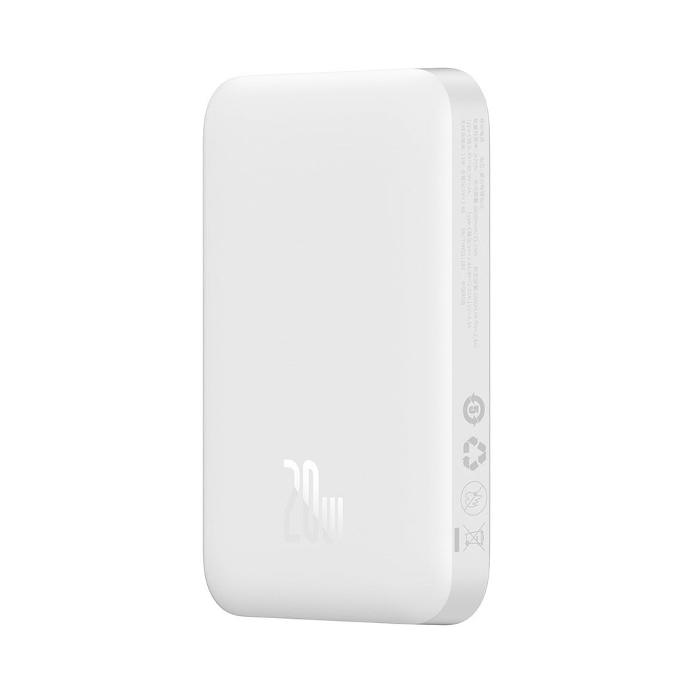 Baseus Airpow 6000mAh 20W Power Bank with Baseus Simple USB-C Cable (20V/3A) 30cm - White