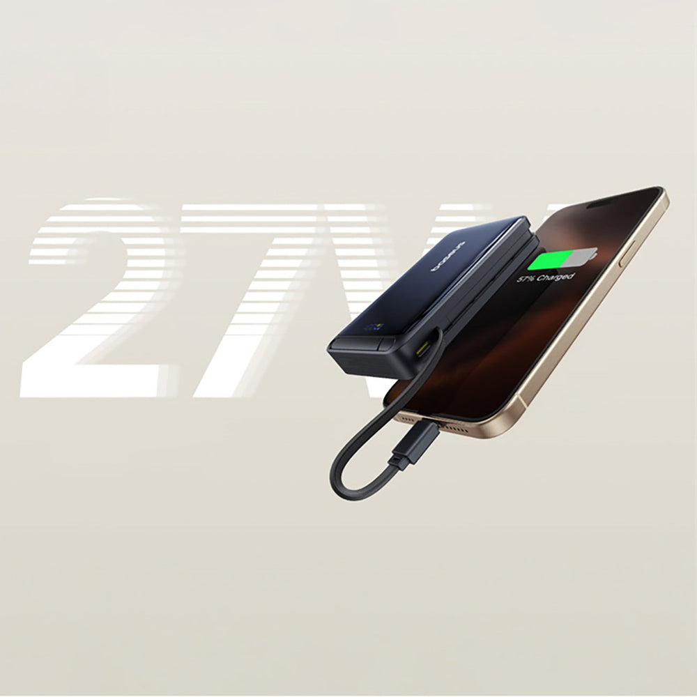 Baseus Nomos 10000mAh 30W Qi2 Power Bank with MagSafe Compatible Stand with Built-in USB-C Cable - Black
